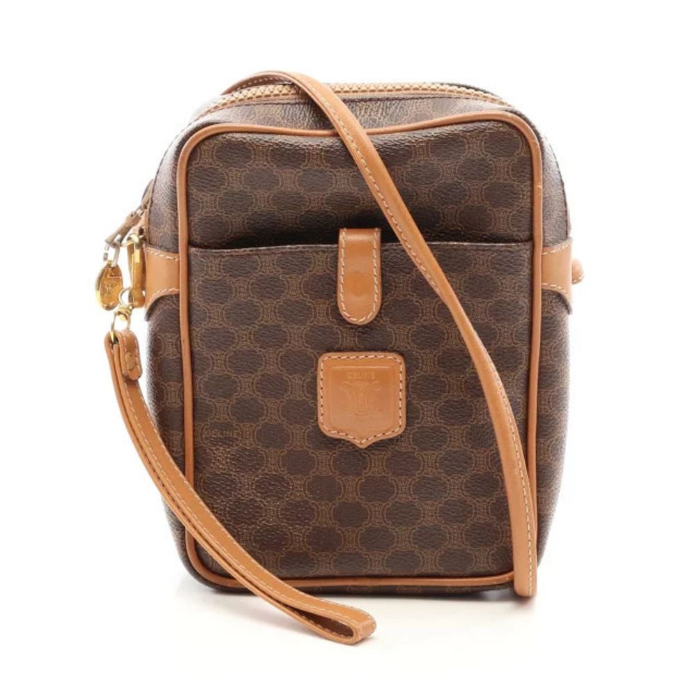 Celine Macadam Shoulder Bag Canvas Leather Brown